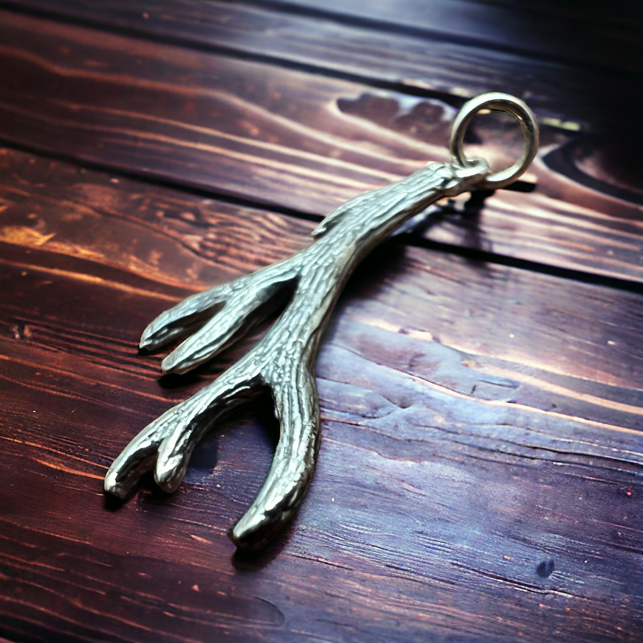 Sterling Silver Antler Charm/Pendant — Realistic Both-Side Design with Oxidized Texture & Jump Ring