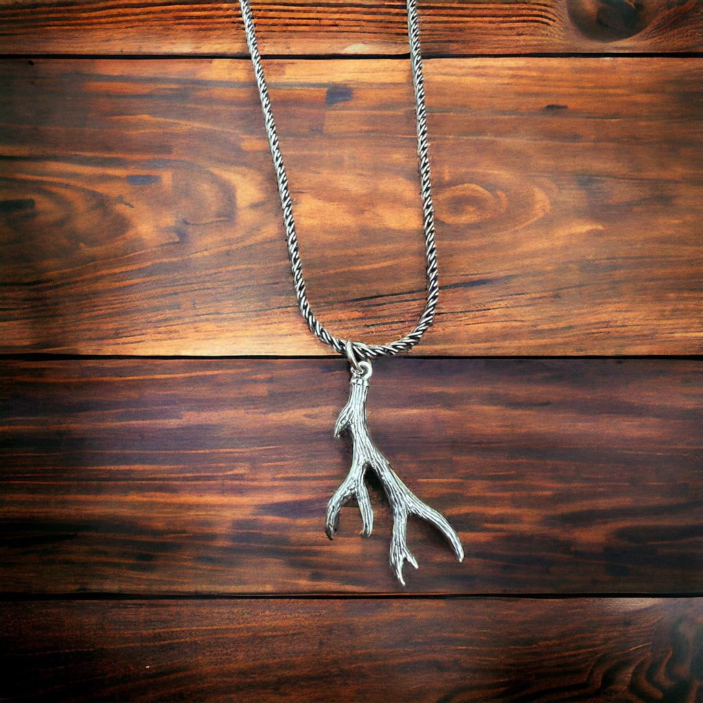 Sterling Silver Antler Charm/Pendant — Realistic Both-Side Design with Oxidized Texture & Jump Ring