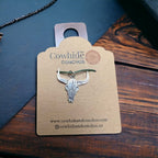 Sterling Silver Cow Skull Flat Charm/Pendant — Etched Western Statement with Oxidized Depth