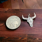 Sterling Silver Cow Skull Flat Charm/Pendant — Etched Western Statement with Oxidized Depth