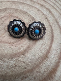 Sterling Silver Concho & Kingman Turquoise Post Earrings (Western Statement)