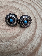 Sterling Silver Concho & Kingman Turquoise Post Earrings (Western Statement)