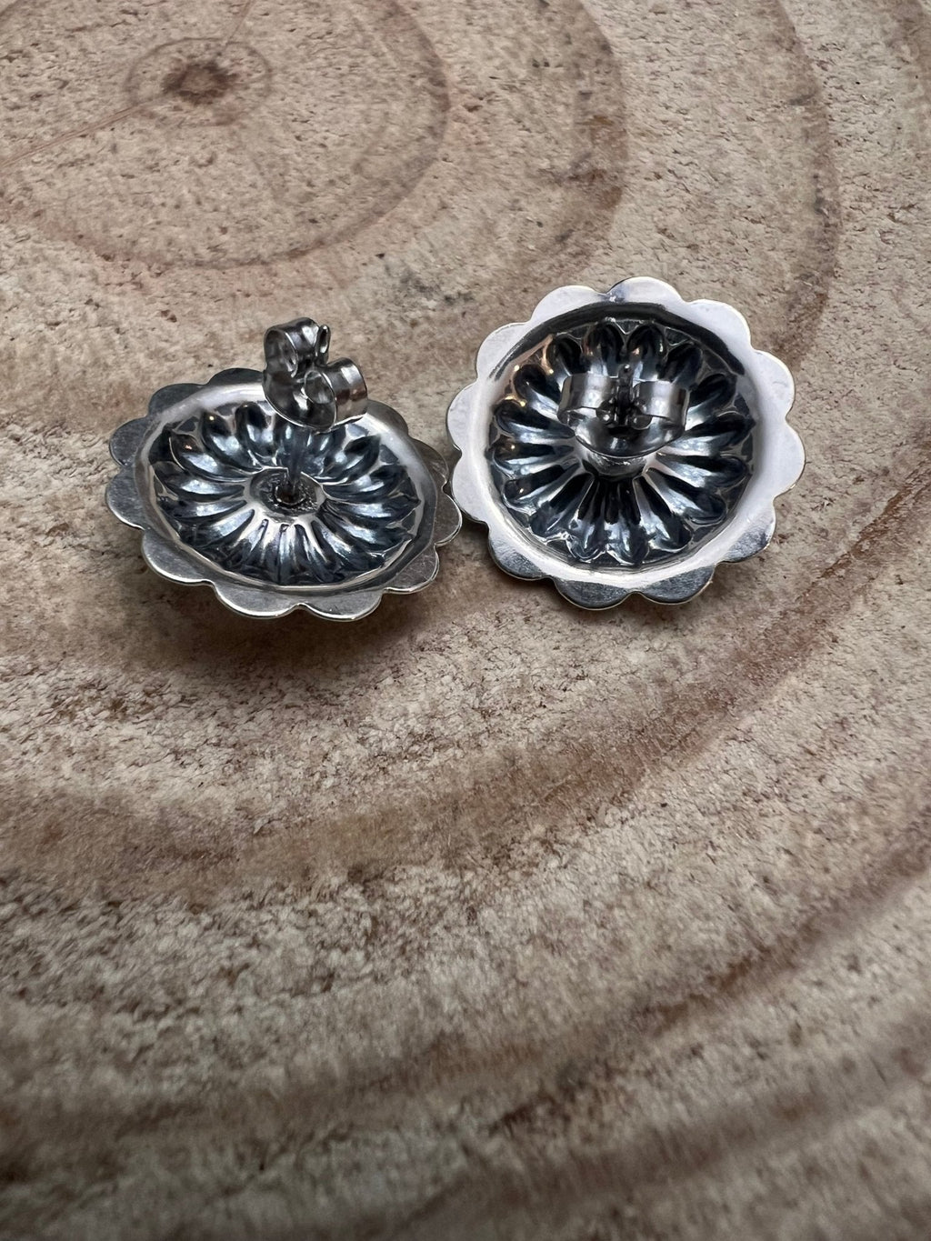 Sterling Silver Concho & Kingman Turquoise Post Earrings (Western Statement)