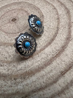 Sterling Silver Concho & Kingman Turquoise Post Earrings (Western Statement)