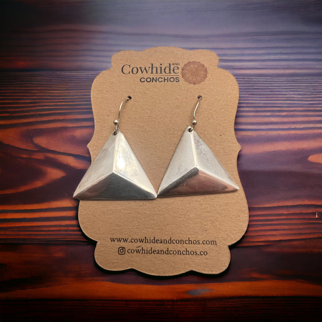 Sterling Silver Triangle Dangle Earrings — Western Geometric Statement