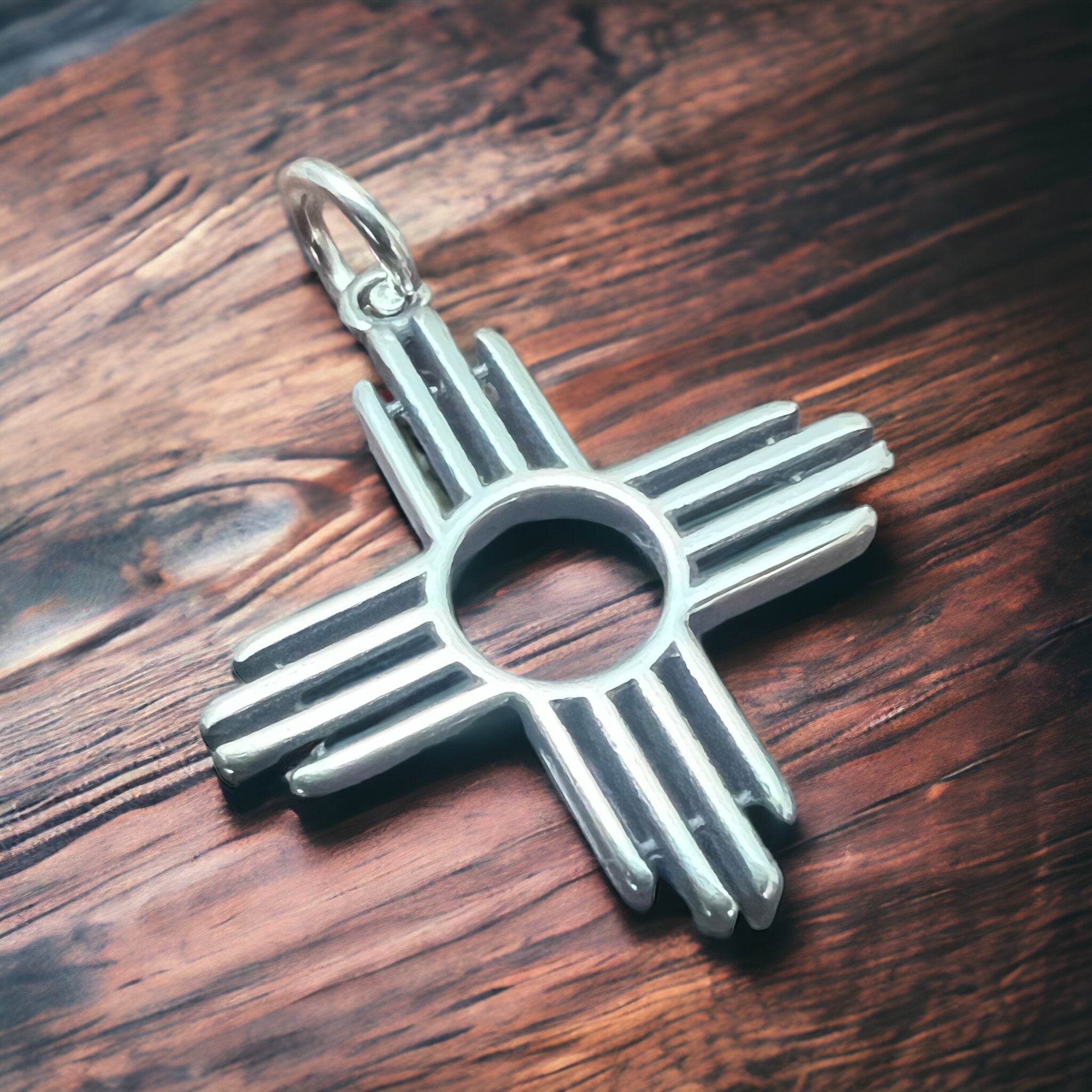 Sterling Silver "Zia" Pendant — Open-Center Bright .925 with Bold Southwestern Symbol