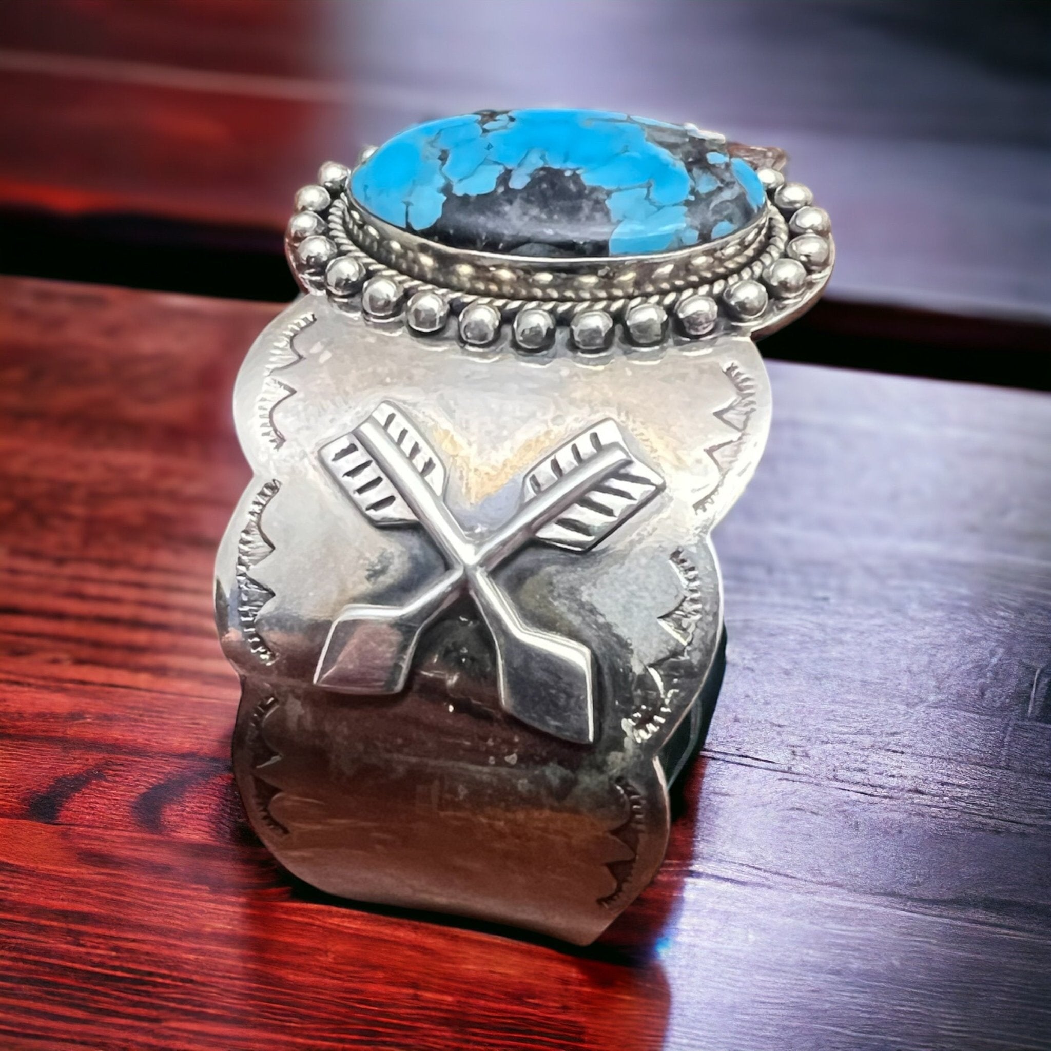 Dan Dodson Legacy Stamped Suncup Blue Kingman Turquoise Hand-Stamped Cuff — 1 1/2" Wide