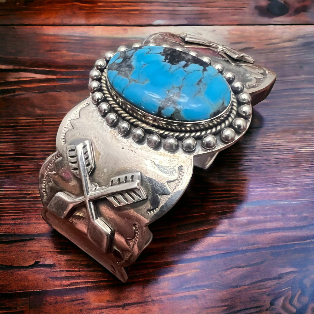 Dan Dodson Legacy Stamped Suncup Blue Kingman Turquoise Hand-Stamped Cuff — 1 1/2" Wide