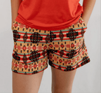 LUCKY & BLESSED Tan Aztec Printed Crease Detail Western Shorts — High-Waisted with Sharp Crease & Functional Pockets (4.5" Inseam)