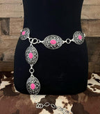 The Miranda Western Concho Belt — Pink Stone Statement (Medium/Large)