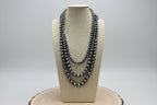 Western Triple-Strand Burnished Faux Sterling Pearl Necklace — Long Layered Set (24", 28", 35")