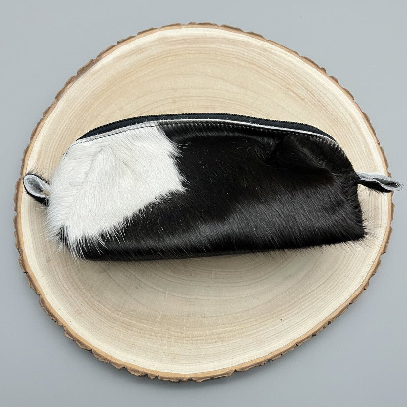 Western Toiletry Bag — Black & White Hair-on-Hide Cowhide (8" Travel-Ready)