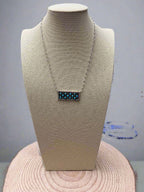 Kenny Lonjose Native American Sterling Silver Turquoise Bar Pendant Necklace — 18"