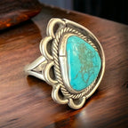 Turquoise Cabochon Sterling Silver Flower-Base Ring — Size 7