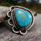 Turquoise Cabochon Sterling Silver Flower-Base Ring — Size 7