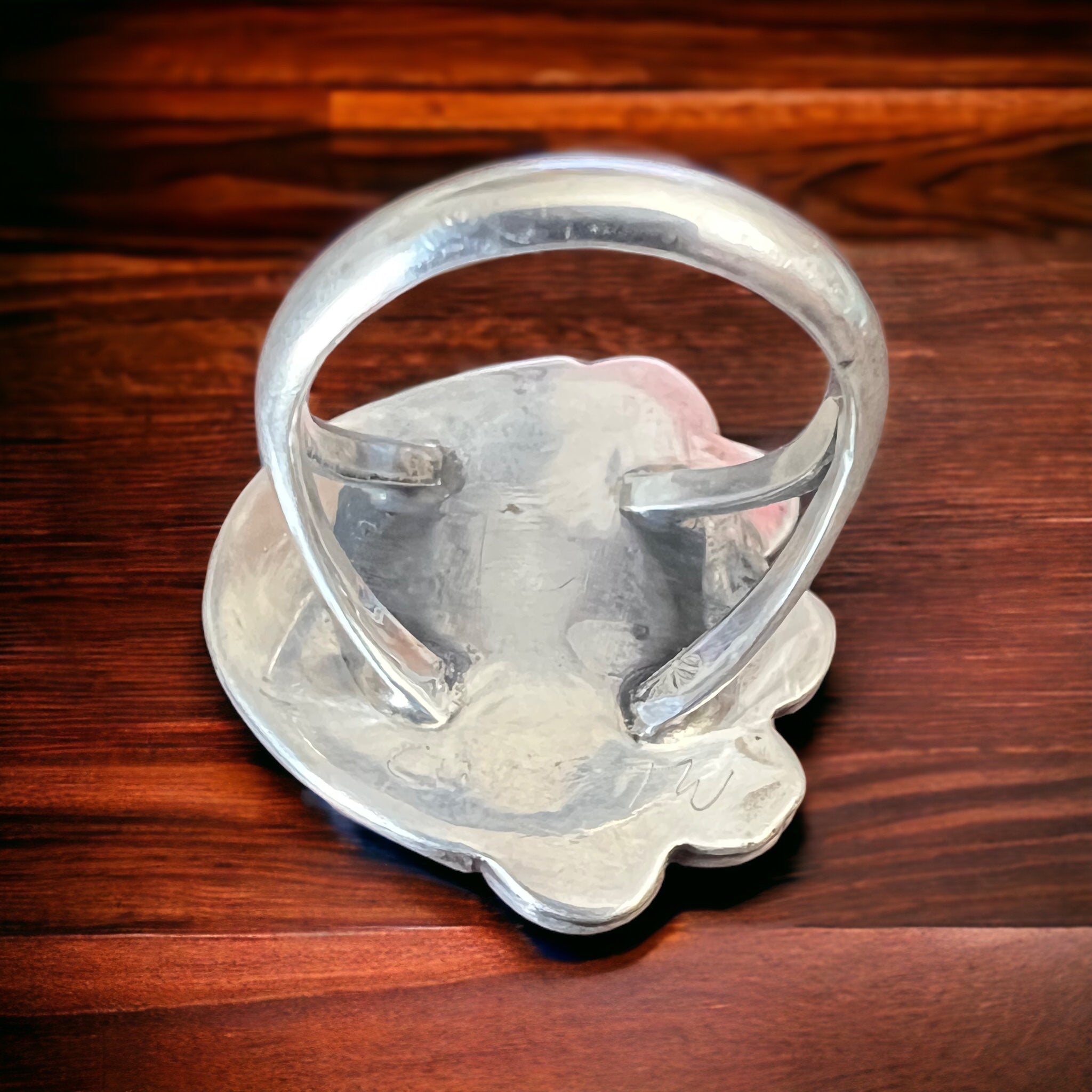 Turquoise Cabochon Sterling Silver Flower-Base Ring — Size 7
