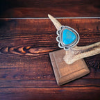 Turquoise Cabochon Sterling Silver Flower-Base Ring — Size 7