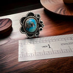 Hand-Stamped Sterling Silver Turquoise Ring — Size 5 (Native-Style)