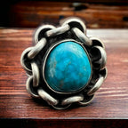 Turquoise & Sterling Silver Links Ring — Size 11 (Men's)