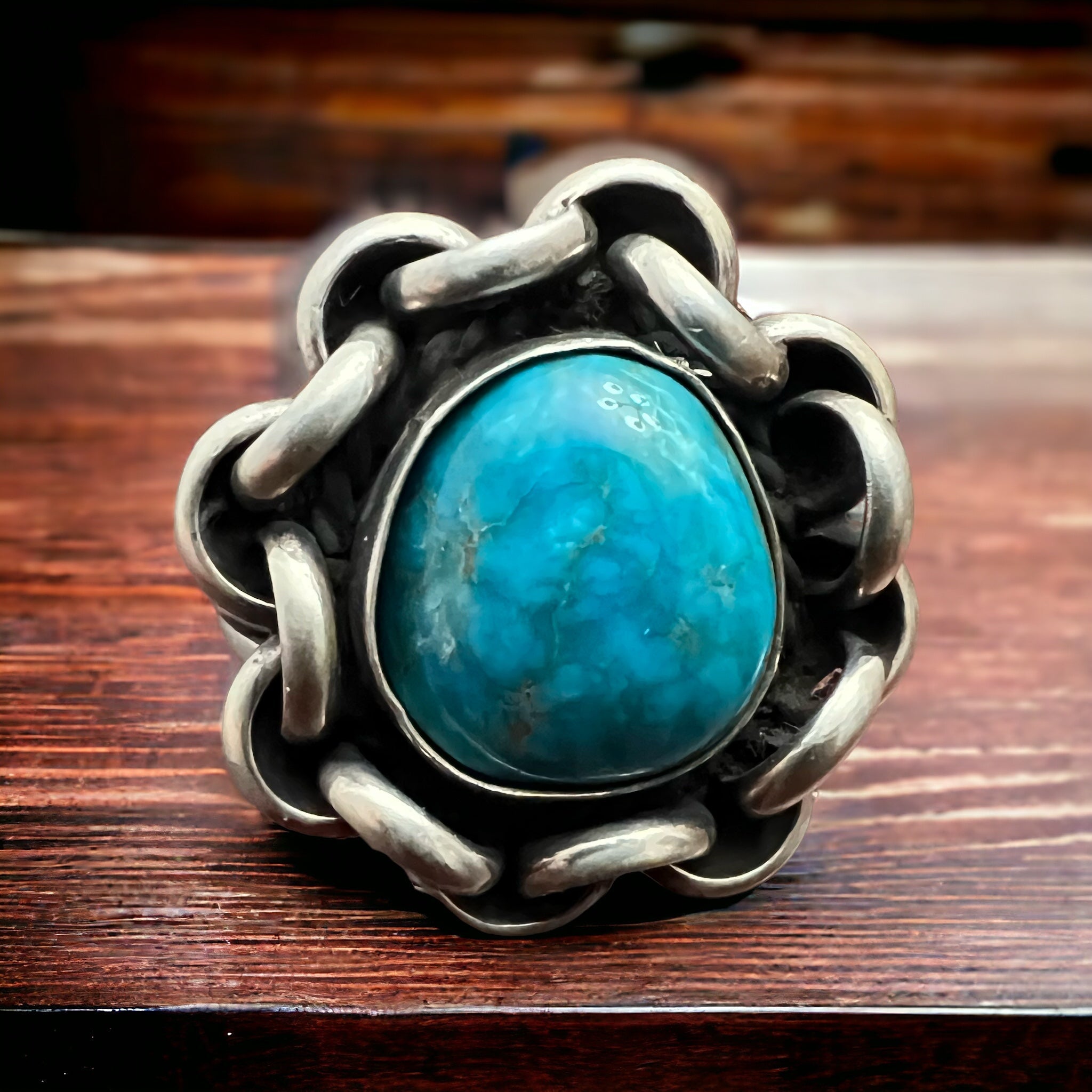Turquoise & Sterling Silver Links Ring — Size 11 (Men's)