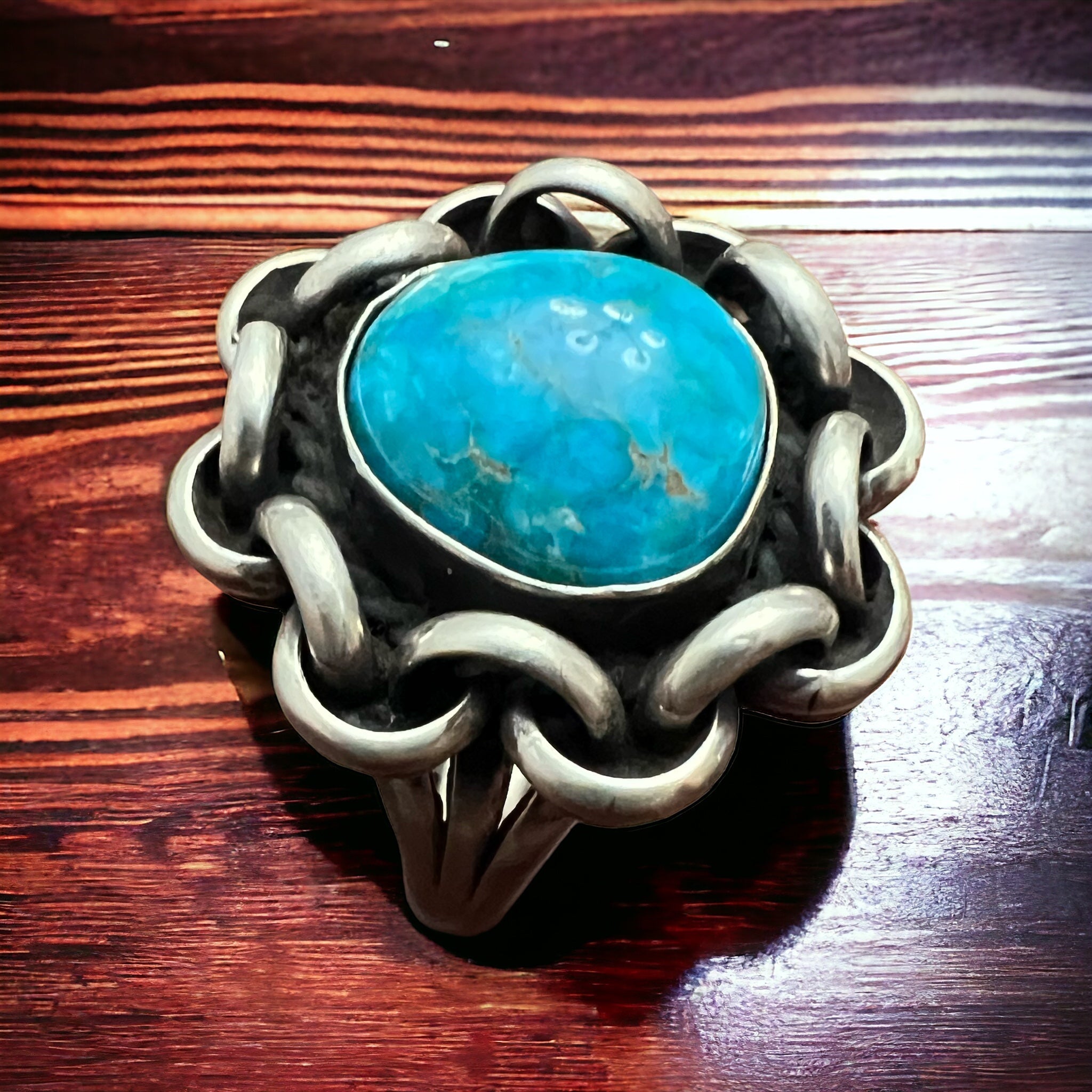 Turquoise & Sterling Silver Links Ring — Size 11 (Men's)