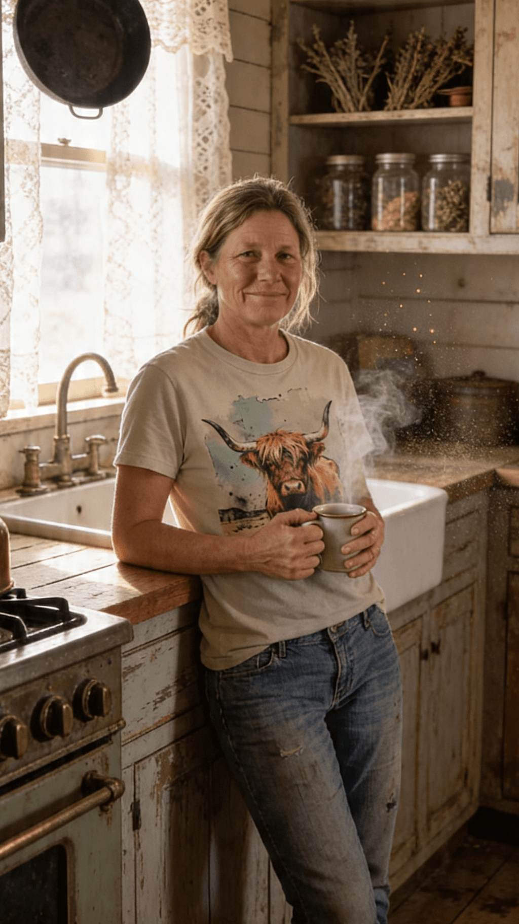 Vintage Highland Cow Western Graphic Tee — Durable Gildan Blend Weathered Western Statement