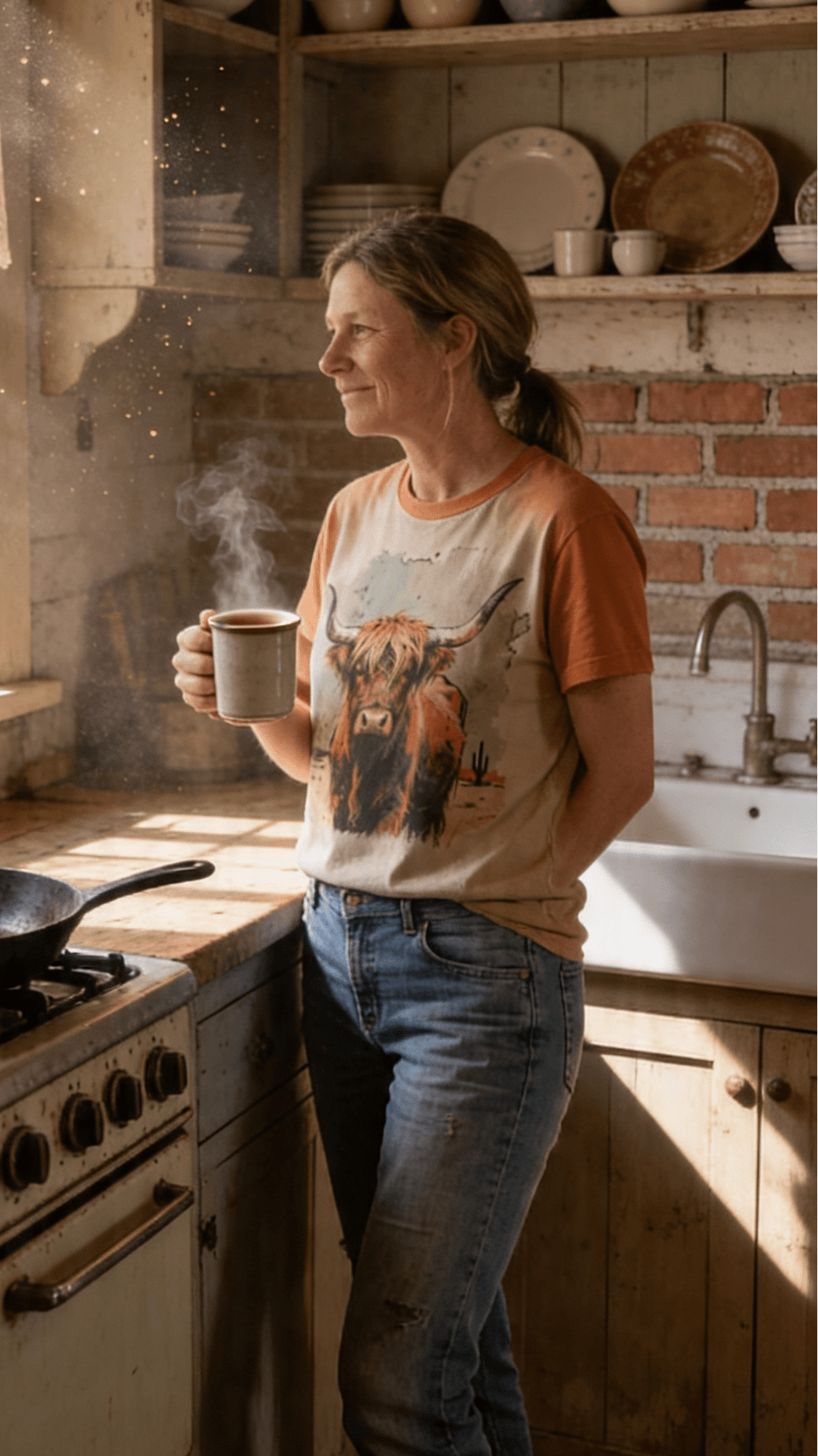 Vintage Highland Cow Western Graphic Tee — Durable Gildan Blend Weathered Western Statement