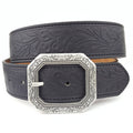 Western Floral Etched Buckle Belt — Square Buckle with Embossed Floral Strap