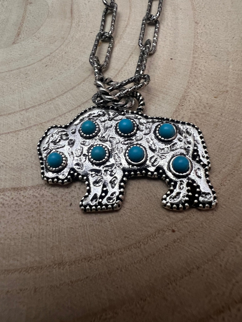 Western Buffalo Pendant Necklace with Faux Turquoise — 18 Inch with Extender