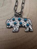 Western Buffalo Pendant Necklace with Faux Turquoise — 18 Inch with Extender