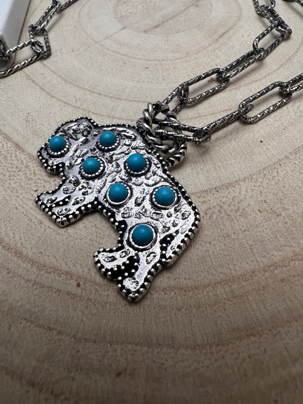 Western Buffalo Pendant Necklace with Faux Turquoise — 18 Inch with Extender