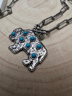Western Buffalo Pendant Necklace with Faux Turquoise — 18 Inch with Extender