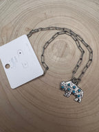 Western Buffalo Pendant Necklace with Faux Turquoise — 18 Inch with Extender