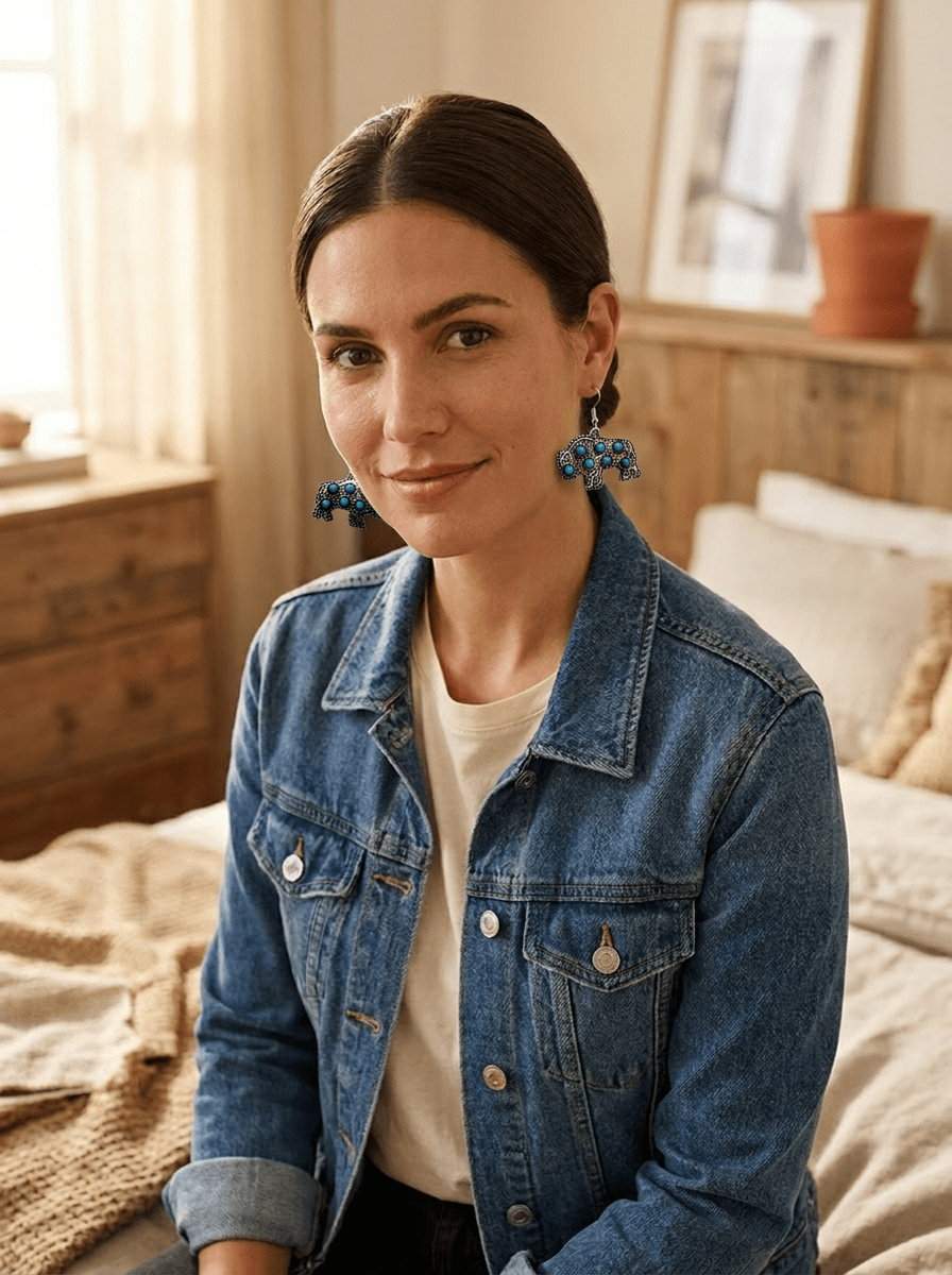 Western Buffalo Faux White Buffalo Stone Dangle Earrings — 1½" Drop