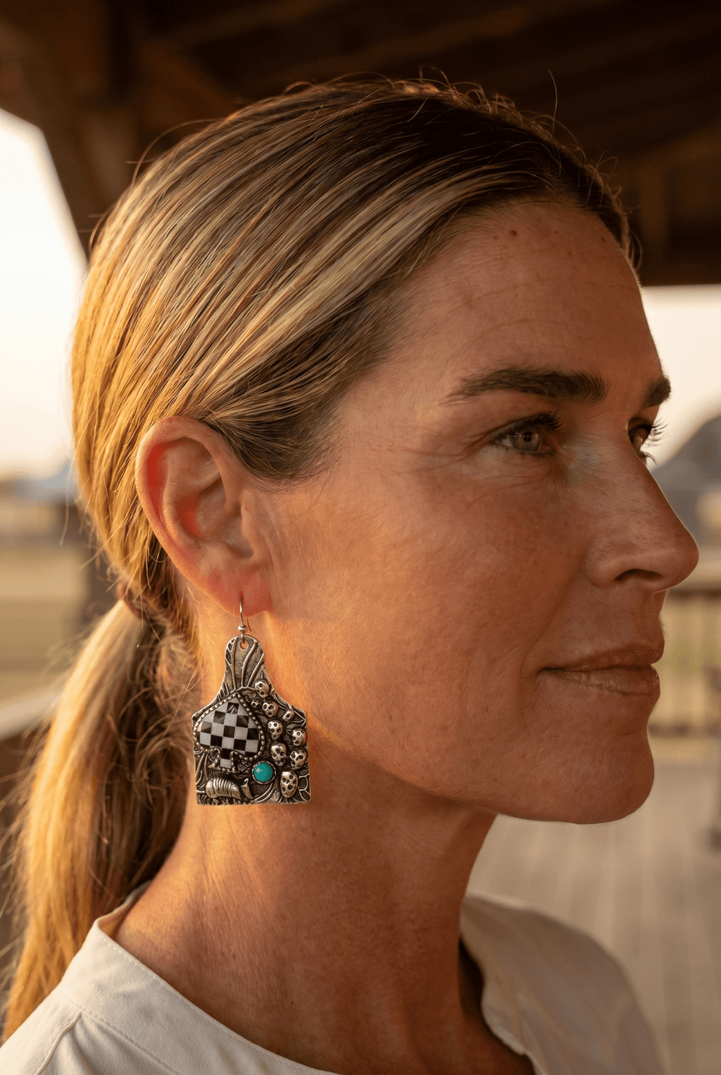 Western Cattle Tag, Armadillo & Spade Earrings with Checker Detail — 1½" Drop