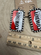 Western Cowboy Killer Rectangle Earrings — Red & White Western Statement