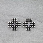 Western Cross Metal Stud Earrings — Antique Silver Faith Statement