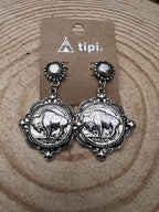 Western Faux Buffalo Coin Stud Earrings — Petite Western Studs