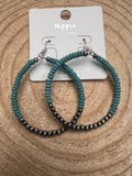 Western Faux Pearl & Turquoise Hoop Earrings with Disc Detail — 2½" Drop