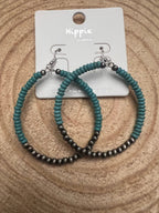 Western Faux Pearl & Turquoise Hoop Earrings with Disc Detail — 2½" Drop