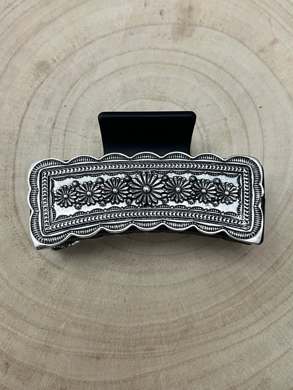 Western Faux Silver Claw Clip — Large 4.5" Polished Hair Statement