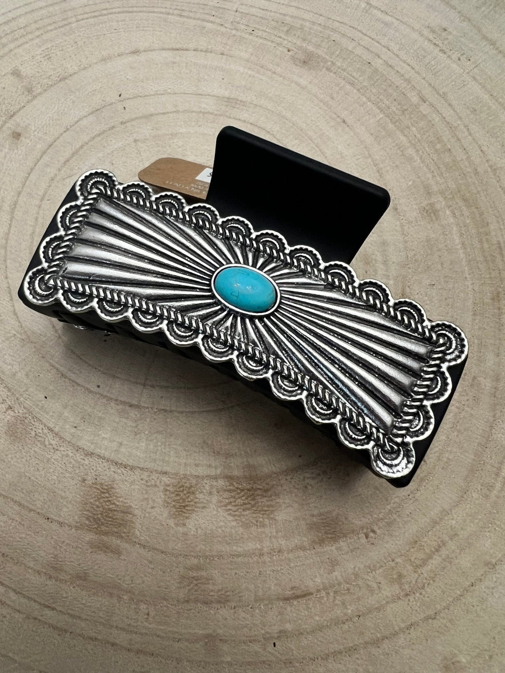 Southwestern Turquoise & Silver Concho Claw Clip — 4.5" Large Western Hair Statement