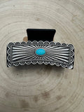Southwestern Turquoise & Silver Concho Claw Clip — 4.5" Large Western Hair Statement
