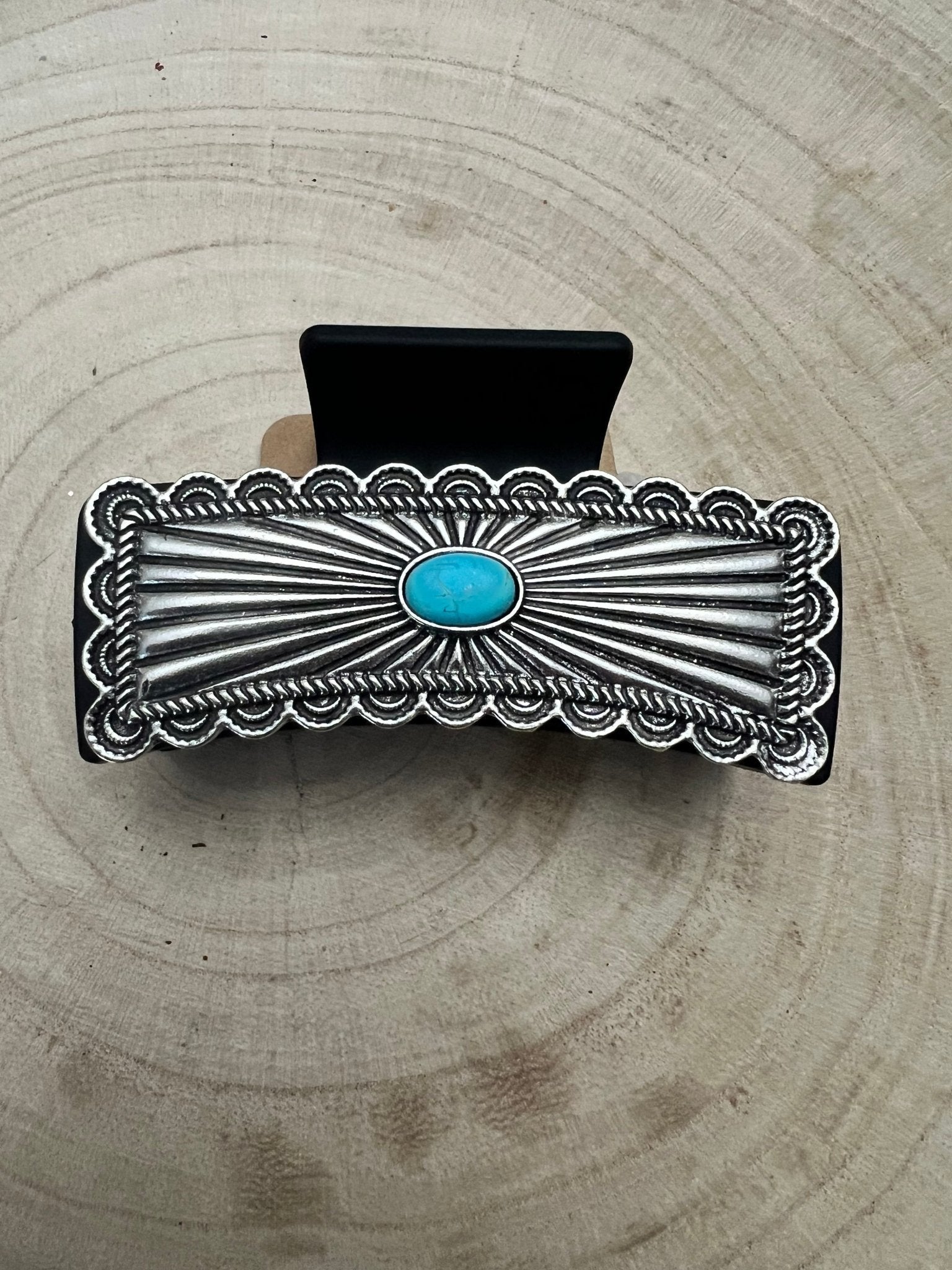 Southwestern Turquoise & Silver Concho Claw Clip — 4.5" Large Western Hair Statement
