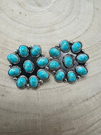Western Faux Turquoise Cluster Earrings — Oxidized Silver 1" Statement
