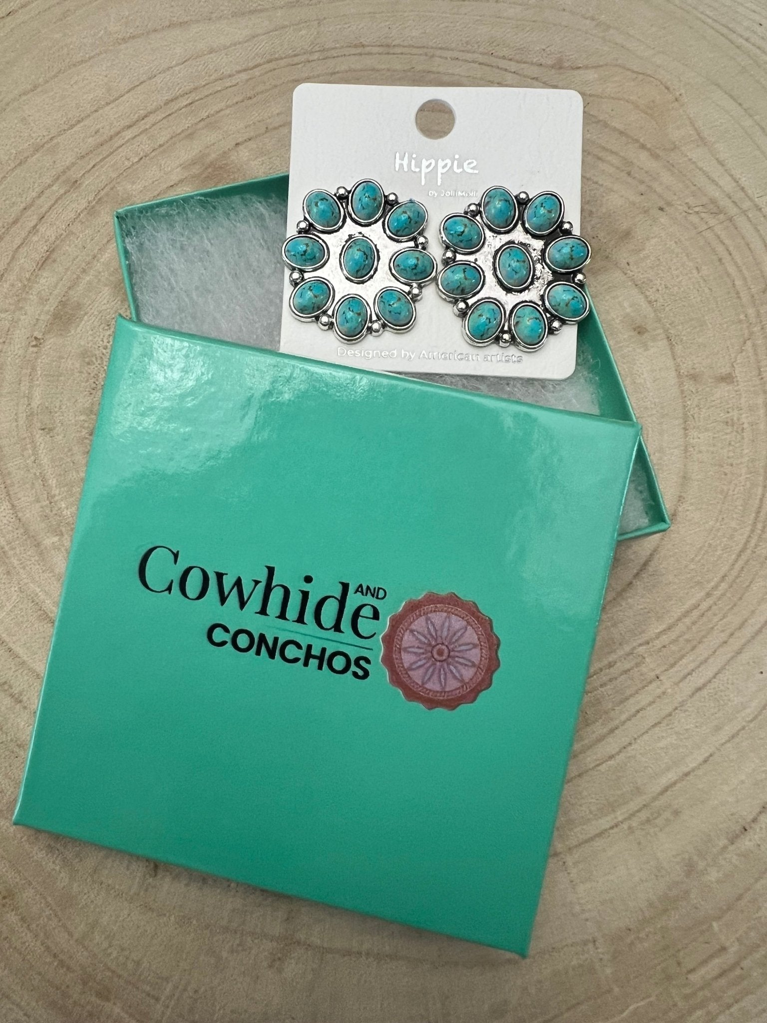 Western Faux Turquoise Cluster Earrings — Oxidized Silver 1" Statement