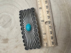 Western Faux Turquoise Etched Silver Hair Barrette — 3" Old West Hair Statement
