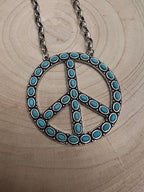 Western Turquoise Peace Pendant Necklace — 22 Inch Statement with 3" Pendant