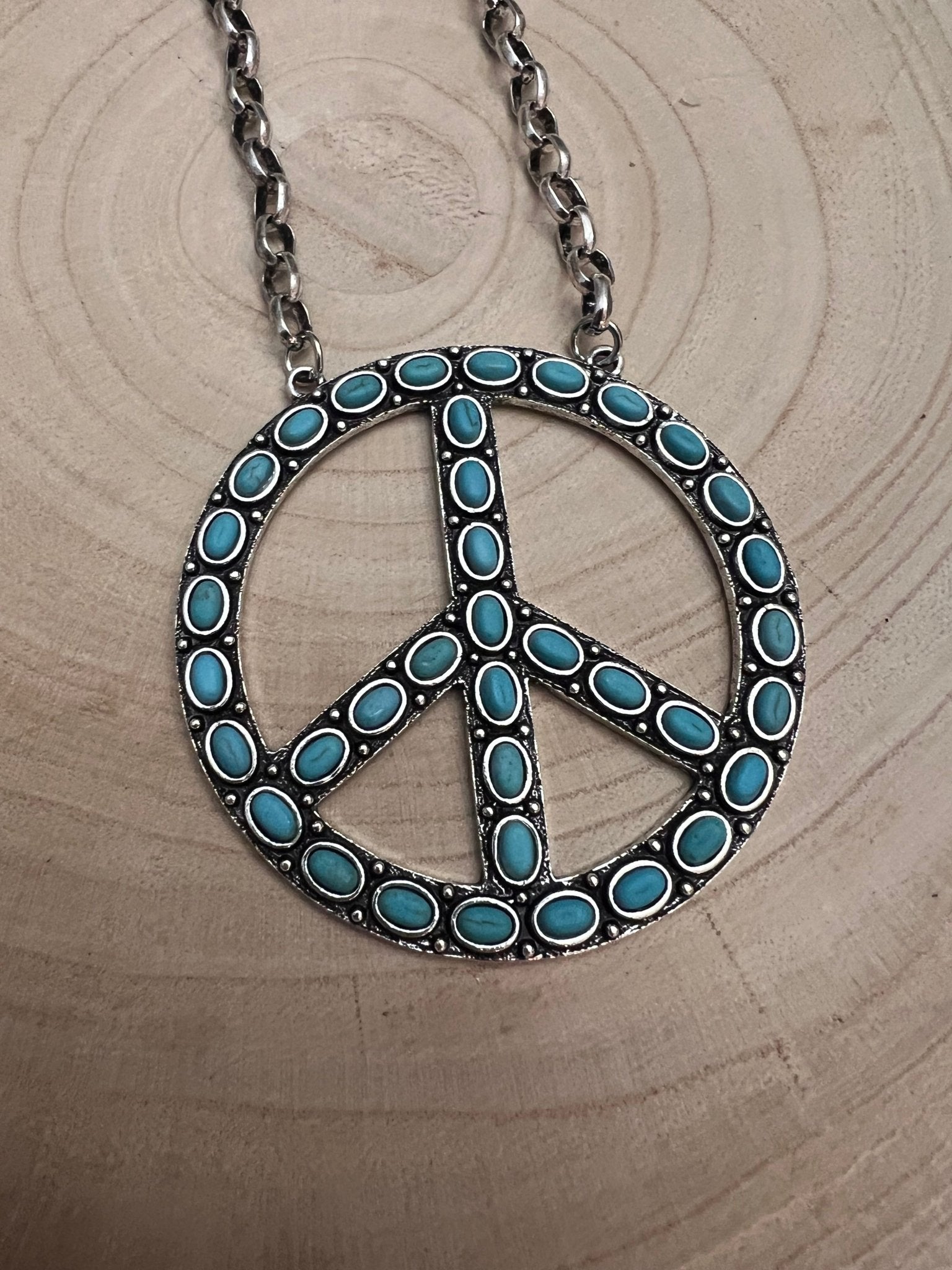 Western Turquoise Peace Pendant Necklace — 22 Inch Statement with 3" Pendant