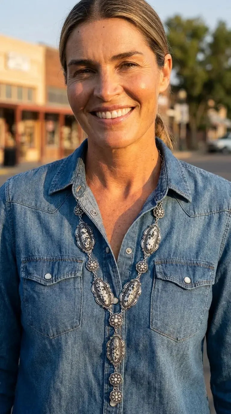 Western Faux White Buffalo Lariat Statement Necklace — 24 Inch Bold Statement